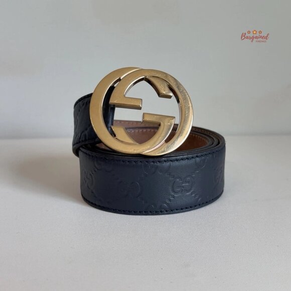 Authentic Gucci Black Guccissima Leather Gold Interlocking G Buckle Belt 85/34 - Picture 12 of 13